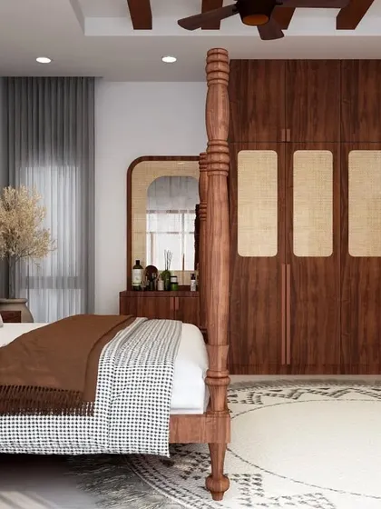 A duplicate of ID 159, highlighting the beautiful wooden furniture and the warm, inviting atmosphere of the bedroom.