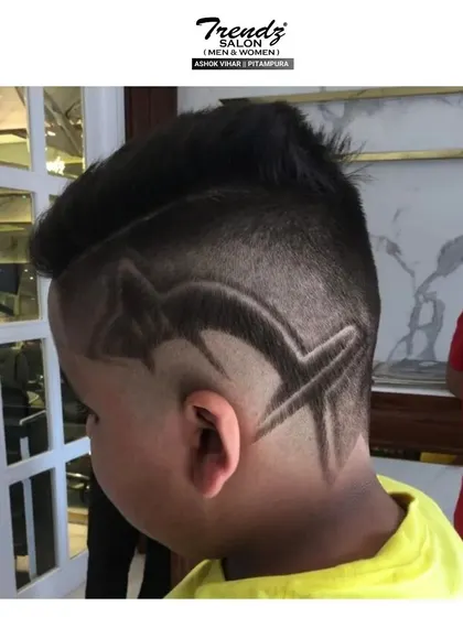Another view of this awesome custom hair design, perfect for our adventurous young clients.