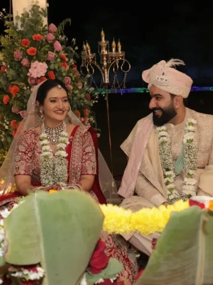 A candid moment of joy between Harshita and Himij during their wedding ceremony. They met through our platform, connecting a business analyst from India with a professional from Toronto.