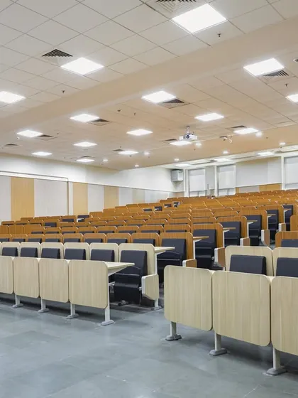 The lecture halls at AIIMS Guwahati are designed for a modern academic environment. As part of a teaching hospital, these spaces are crucial for training the next generation of medical professionals and are integrated seamlessly with clinical facilities.
