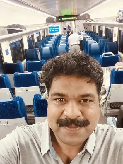 A selfie from the Vande Bharat Express train on my way to a program in Athani. I travel a lot for my shows, by flight, train, and car.