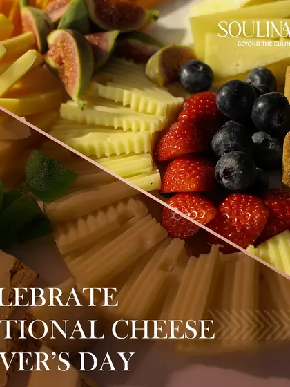 We believe in the art of grazing. This is a glimpse of our expertly curated cheese platters, featuring a vibrant assortment of artisanal cheeses, fresh figs, berries, and crisp crackers for a truly gourmet experience.