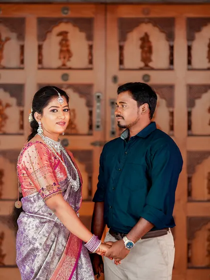 An engagement portrait that also serves as a great view of the bride's silver temple jewelry set.