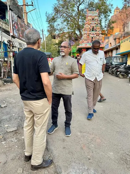 Walking through the historic streets near the Tiruchirappalli Rock Fort with local architects. Understanding a place begins with walking its ground and listening to its stories.