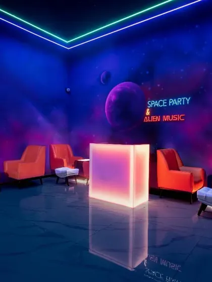 We took the lounge at Zodiak Manipal to another dimension with this glow-in-the-dark galaxy. Using specialized airbrush techniques and neon paints, we created an immersive cosmic experience, proving that not even the sky is the limit for our art.