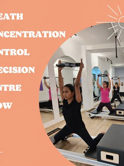 These are the 6 pillars of Pilates: Breath, Concentration, Control, Precision, Centre, and Flow. We teach you to be mindful of each one in every session.