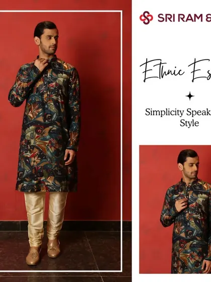 Redefine your wardrobe with the unparalleled sophistication of a bespoke kurta pajama. This multi-colored printed kurta is a perfect fusion of tradition and modern elegance.
