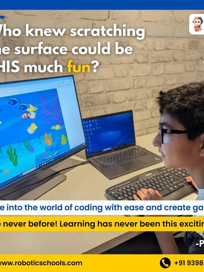 Paarth is completely absorbed in creating a game with Scratch. This platform makes it easy for kids to dive into coding and see their ideas appear on the screen, making learning feel like play.