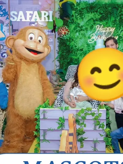 Bring your child's favorite characters to life! We can arrange for mascots like this monkey and elephant to interact with guests at a jungle-themed party.