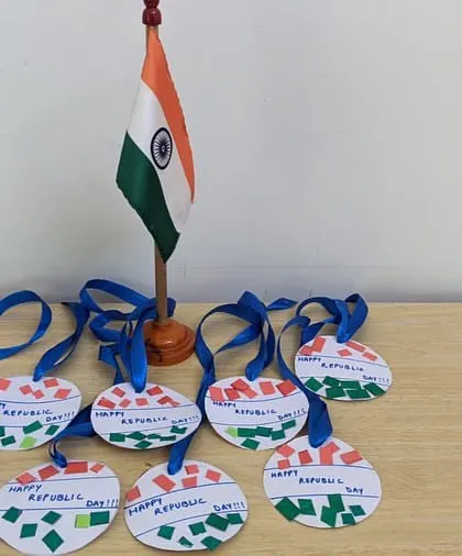 Happy Republic Day! Our little folks made these beautiful tricolor medallions to wear, showing their pride and creativity.