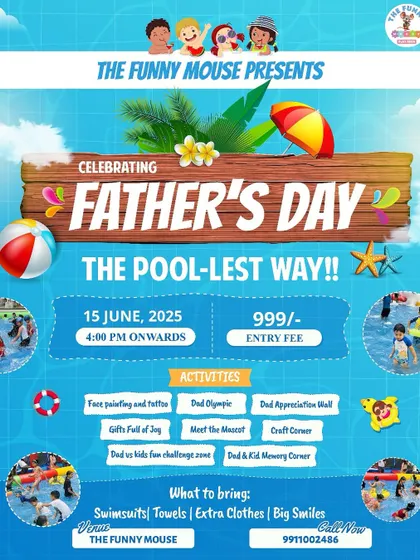 Celebrate Father's Day the "pool-lest" way! I find fun themed events like this one at The Funny Mouse, featuring a Dad Olympics and a Dad & Kid Memory Corner.