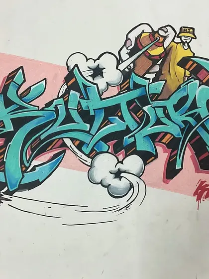 My entry for a 'Kulture' blackbook battle. This piece combines my lettering style with some fun characters.