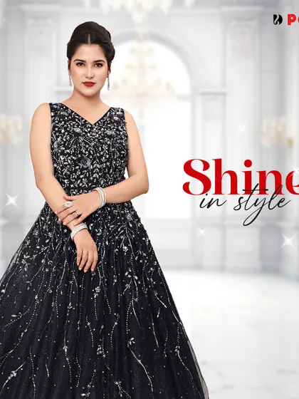 Shine in style with this black sequined gown. It's the perfect outfit to rent for a glamorous reception or a New Year's Eve party.