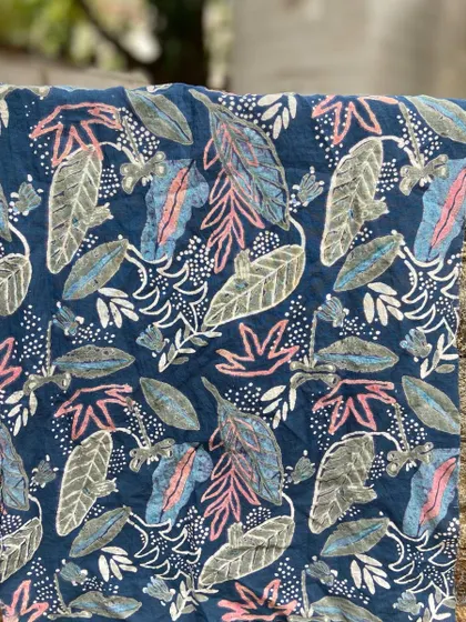 This intricate 7-part block print was created using a discharge printing technique with natural plant resins on organic cotton. The result is a beautiful, magical garden scene with a soft feel and vibrant detail.