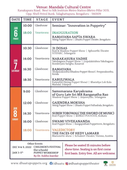 The schedule grid for the 2023 puppet festival.