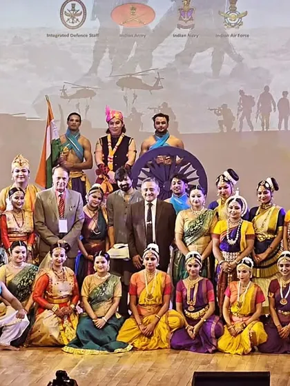 The full cast of 'Matrabhoomi' posing with dignitaries after a performance for the Indian Army. Our shows are often part of prestigious national events.