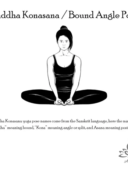 Baddha Konasana (Bound Angle Pose) is a seated hip opener that improves flexibility in the knees and inner thighs and can help relieve sciatica pain.