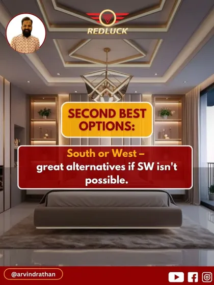 If the South-West direction is not available for the elders' bedroom, the South or West are great alternatives. These directions also provide grounding energy and support the health and stability of the occupants.