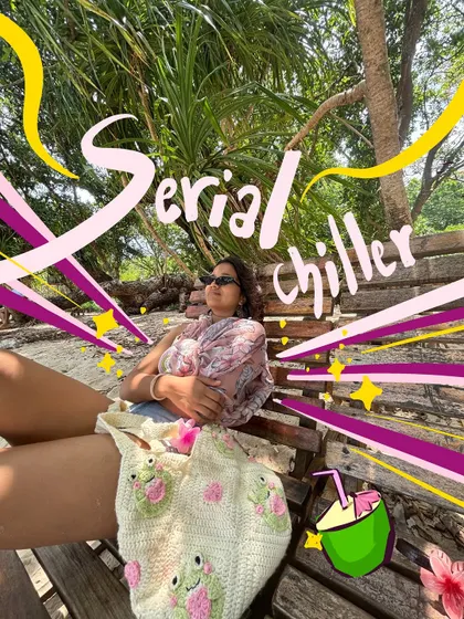Serial chiller. A photo of me relaxing on the beach, with doodles that perfectly describe my mood.