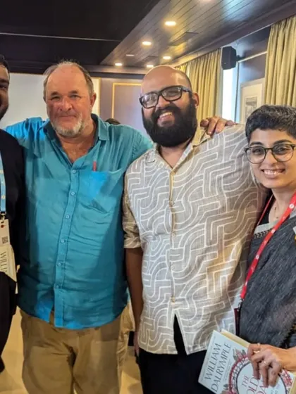 A fan moment with the historian William Dalrymple at a conference. Events are a great place to meet people you admire and build connections beyond your immediate industry.