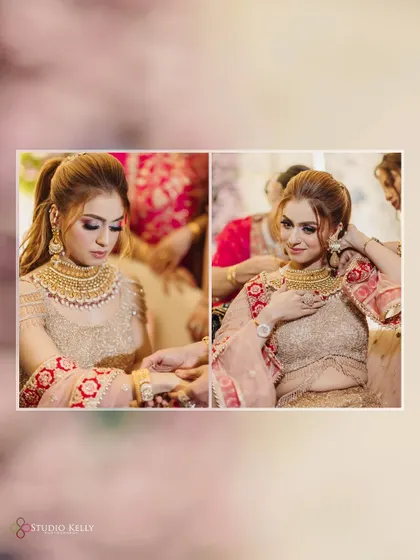 A collage of the bride's getting-ready moments for her engagement.