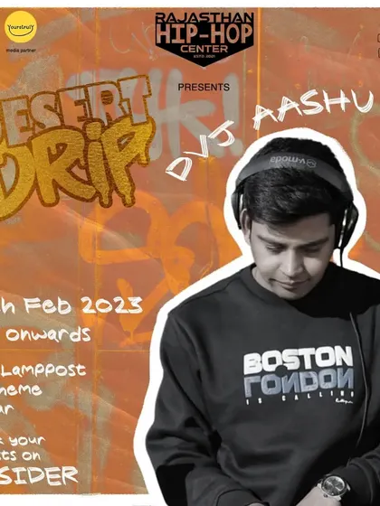 The official poster for my set at Desert Drip, a unique event fusing techno and hip-hop. I love playing at parties that push the boundaries and mix different musical worlds.