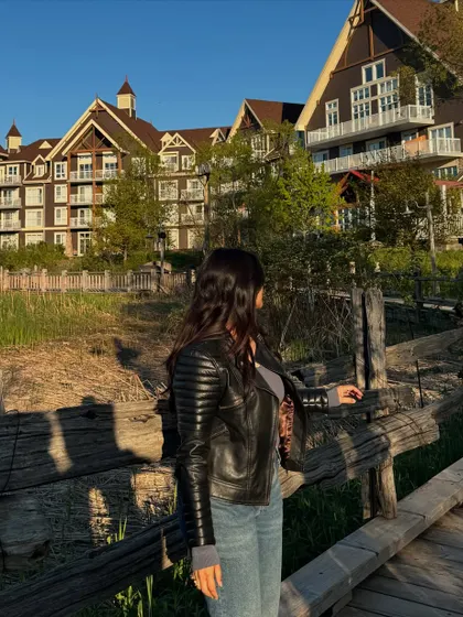 Looking out at the beautiful view of the Blue Mountain village.