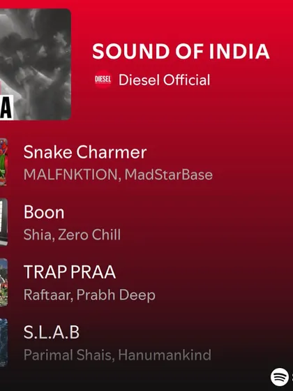 A look at the "SOUND OF INDIA" playlist I curated for Diesel on Spotify. I was able to spotlight amazing local artists like MALFNKTION, Prabh Deep, and Hanumankind.