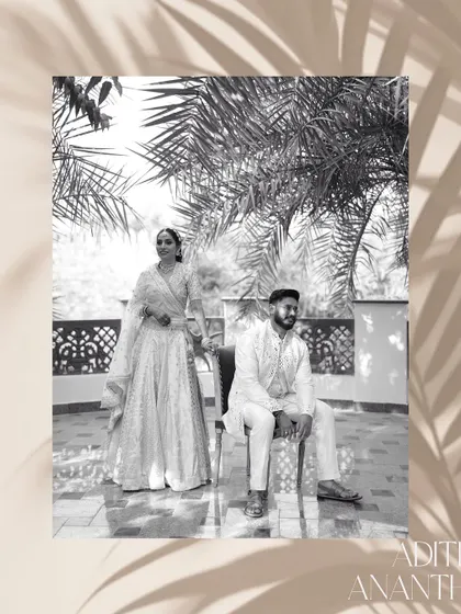 A timeless black and white portrait of the couple, exuding an aura of classic elegance and regal charm.