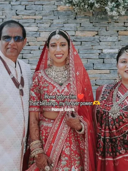 The home before him, their blessings my forever power. This portrait of the bride with her proud parents captures the story of love, legacy, and family that is at the heart of every wedding.