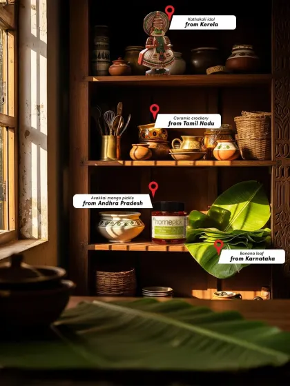 The South of India is rich in tradition, from Kathakali dolls of Kerala to the Avakkai mango pickle of Andhra Pradesh. We bring these authentic tastes to your kitchen shelf.