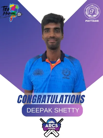 Our fast bowler Deepak Shetty earns his spot with ARCS Andheri in the T20 Mumbai League. We wish him the best as he prepares to showcase his pace and skill.