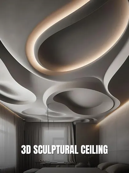 For a truly dramatic effect, a 3D sculptural ceiling creates an artistic and futuristic focal point. The organic shapes and soft lighting make this a one-of-a-kind design feature.