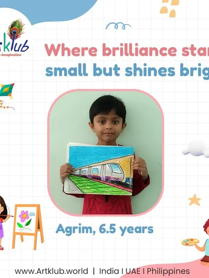 Agrim, 6.5 years old, shows his brilliance with this detailed drawing of a metro train.