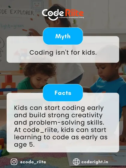 Myth: Coding is too complex for young children. Fact: Kids can start as early as age 5. Our programs are designed to build creativity and problem-solving skills in a fun, age-appropriate way.