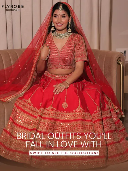Fall in love with your bridal look. This red lehenga with a sparkling blouse and delicate net dupatta is perfect for the modern bride who loves a touch of tradition.