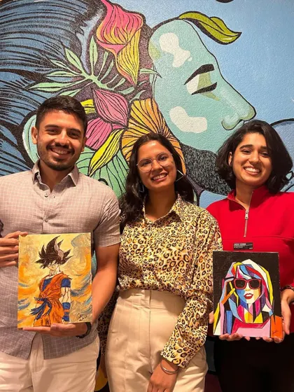The results from a Valentine's Art Date session. One person painted Goku, the other painted a pop-art Taylor Swift. It's all about painting what you love!