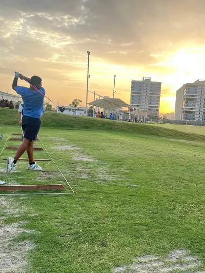 A beautiful sunset view from our junior practice area. We provide a serene and inspiring environment for golfers to practice and relax.