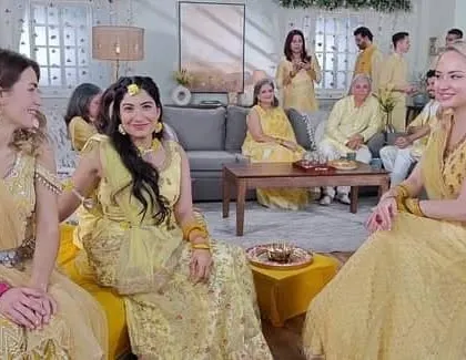 Another shot from the set, showing the actors in our yellow ethnic wear.
