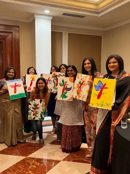 The panelists from CNBC's Future Female Forward event in Mumbai showing off their personalized logo paintings. It was an honor to bring a creative touch to such an inspiring event.