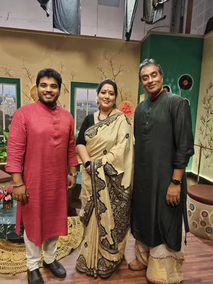 A picture with Jayati Chakraborty di and Dr. Rajeeb Chakraborty ji at the Aakash Aath Studio. Performing alongside such respected artists for a television broadcast is always a pleasure.