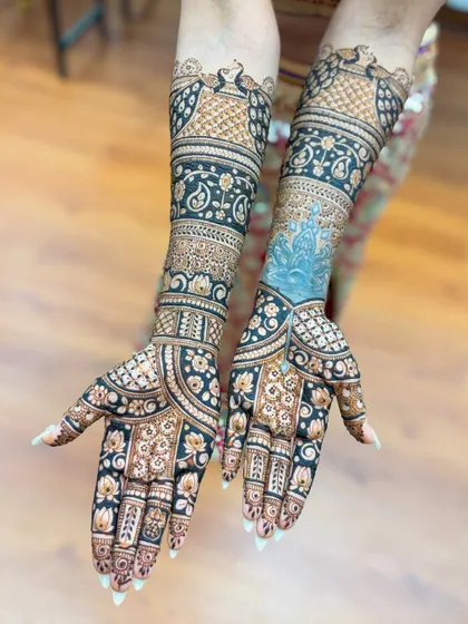An angled view of the multi-toned design, highlighting the unique blue-tinted element.