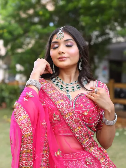A beautiful soft bridal look in pink. We teach our students how to create these trendy yet timeless looks that are in high demand with brides.