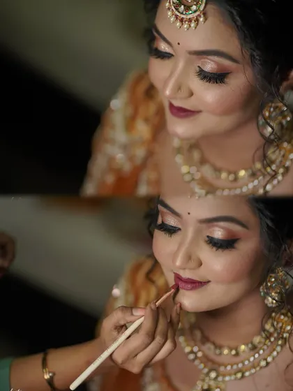 A behind-the-scenes shot of the lipstick application, showing the precision and care I take.