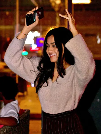 That weekend feeling kicking in. A guest dancing with joy as the beats drop at our JUICEY Friday night event.