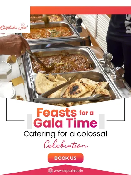I provide feasts for a gala time. This image of a guest being served from a buffet of Indian dishes like naan and curries is perfect for showcasing the experience at a large celebration.