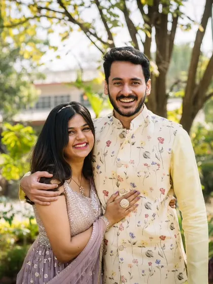 Another great shot from their engagement session. Their bright smiles and easy embrace show their excitement for the journey ahead.
