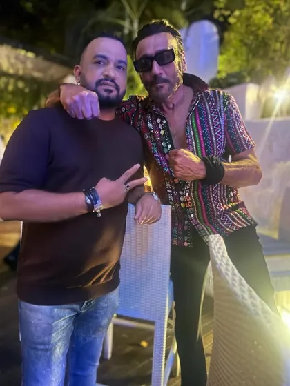 With the legendary Jackie Shroff at the "12th Fail" success party. Being the DJ for these celebrity events means I get to share the night with icons.