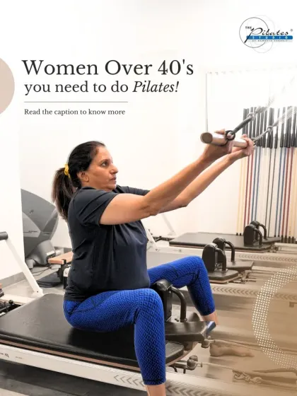Pilates is a fantastic tool for women over 40. This client is using the reformer to build arm and back strength in a controlled, low-impact way that supports joint health and improves posture.