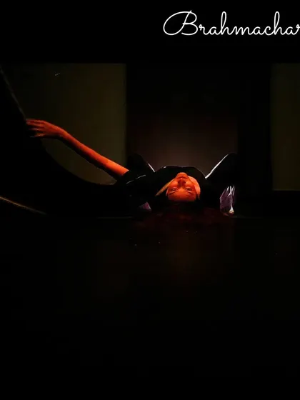 Exploring the form of Brahmacharini. The focused, inward energy of this pose reflects the qualities of the sacral chakra, which governs creativity and deep emotion.
